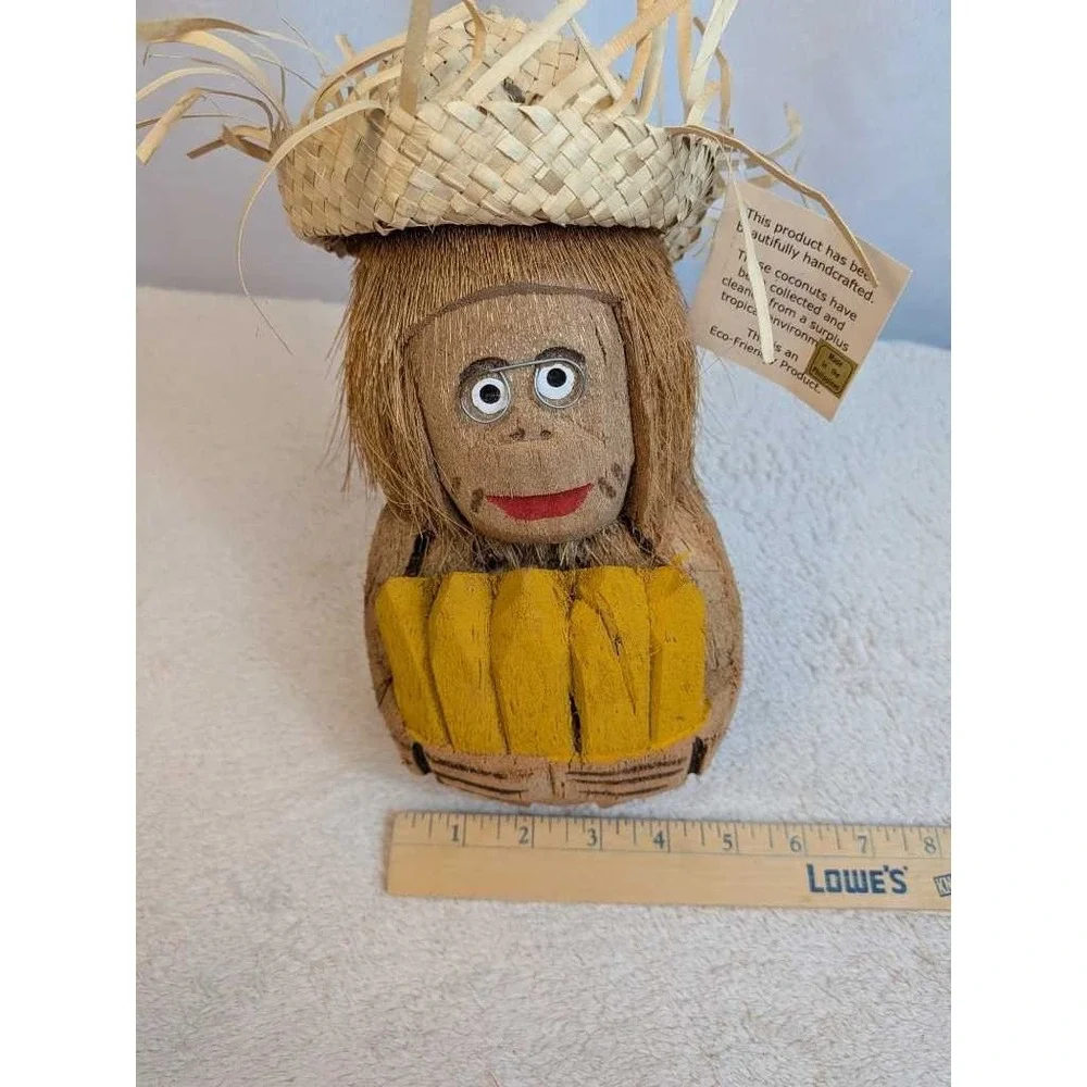 Hand Crafted Coconut Monkey Straw Hat Cocoa Beach Florida Souvenir Decor